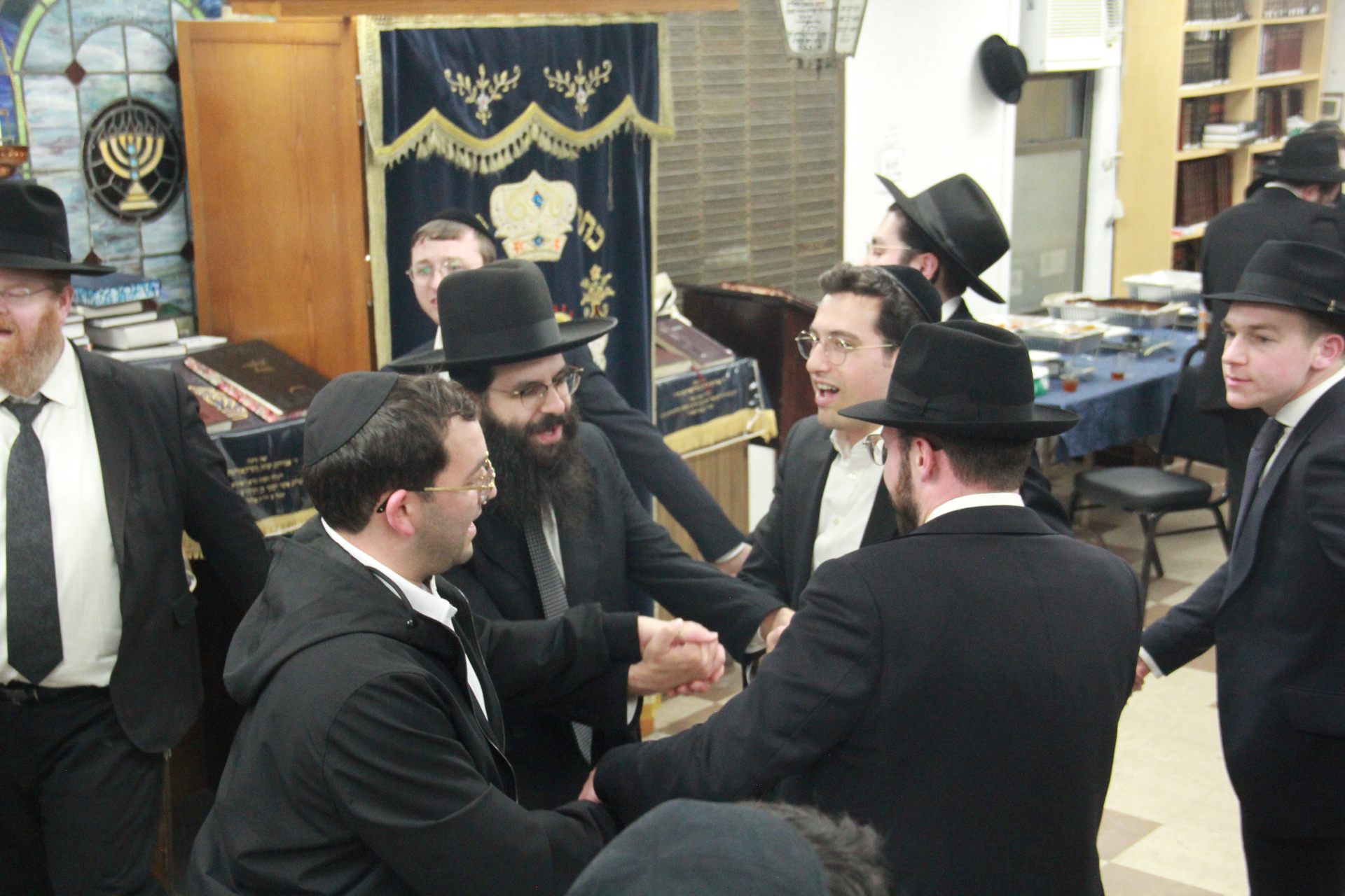 Bochurim dancing in the beis medrash